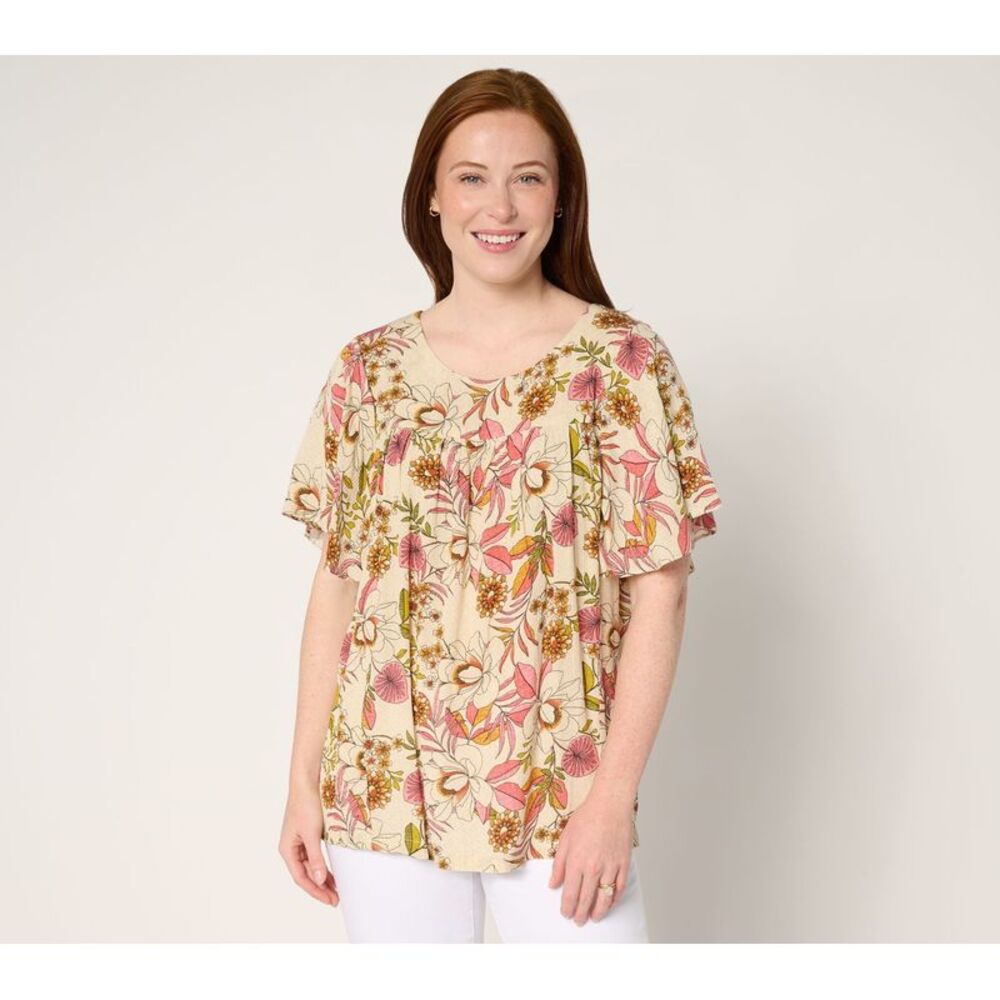 Susan Graver Women's Top Plus Sz 5X PURE Printed Crinkled Multi-colored A691320